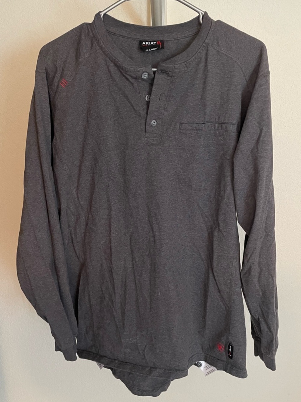 Ariat FR Dark Gray Long Sleeve Tee with Orange and Red Skyline Graphic - Picture 4 of 5